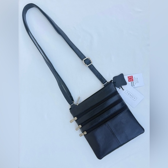 Genuine Leather Crossbody Bag with Triple Zip Front 👜💙 - Picture 2 of 16